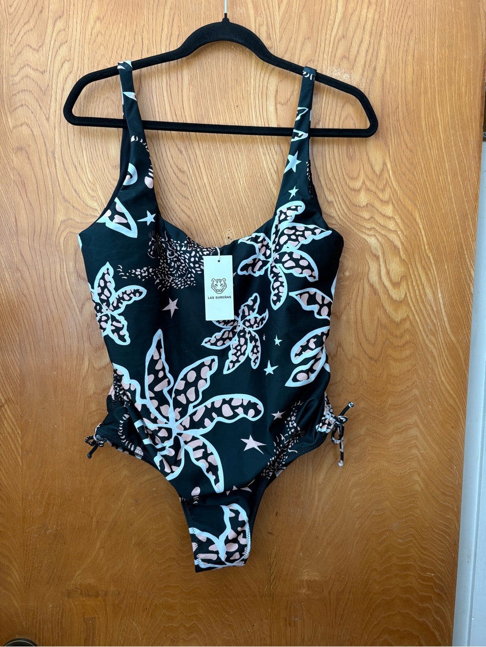 Las Surenas Black Floral  leopard One-Piece Swimsuit - LAS BRISAS L